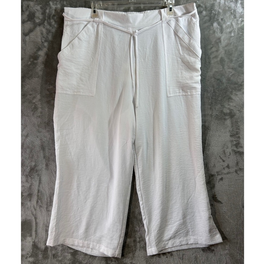 ZAC & RACHEL White‎ Wide Leg Cropped Pants XL Elastic Waist Drawstring Capri
